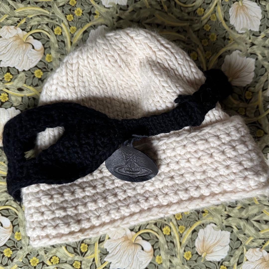 貴重希少ヴィヴィアンウェストウッド ニット帽 マスク付 レザーラベル バイカラー