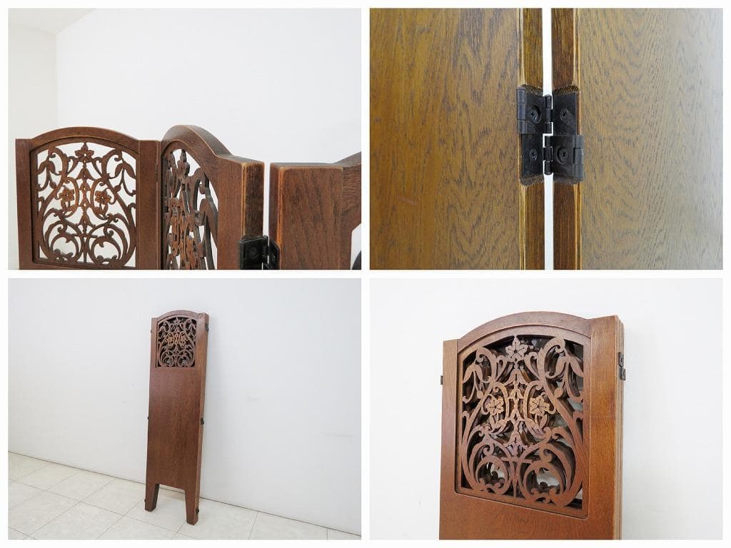 三越 ブルージュ■透かし挽きスクリーン■3連■パーテーション 衝立■オーク材