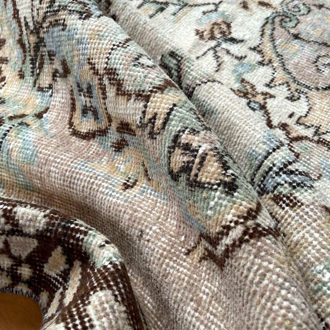 超大判170×292 フローラルメダリオン　グレージュ　トルコヴィンテージラグ