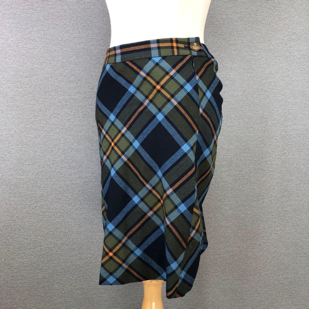 楽一番 Vivienne Westwood チェック柄 ウール 変形ミニスカート
