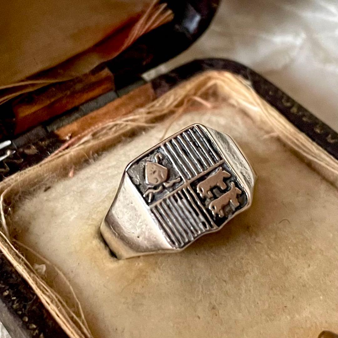 ブギウギ 　純銀製紋章デザインリング　フランスアンティーク　シグネット指輪