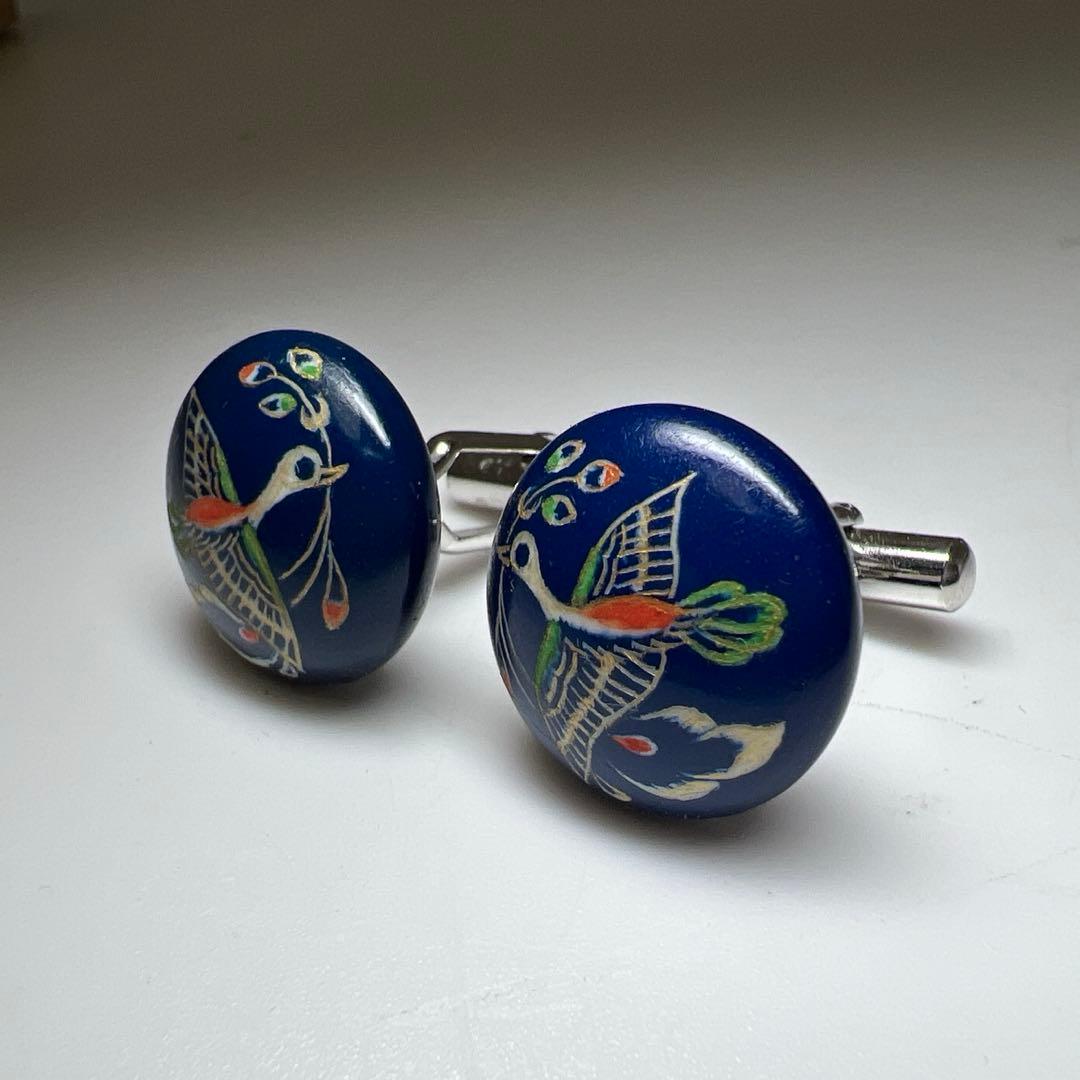 人間国宝　吉田文之　極上正倉院文様カフス一対　共箱　9g 東Y7-0819⭐︎2F