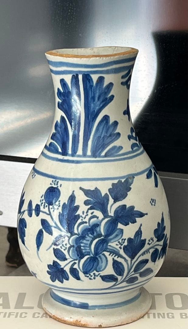 中国古玩元末明初朝染付壺 唐物 時代物口割れ