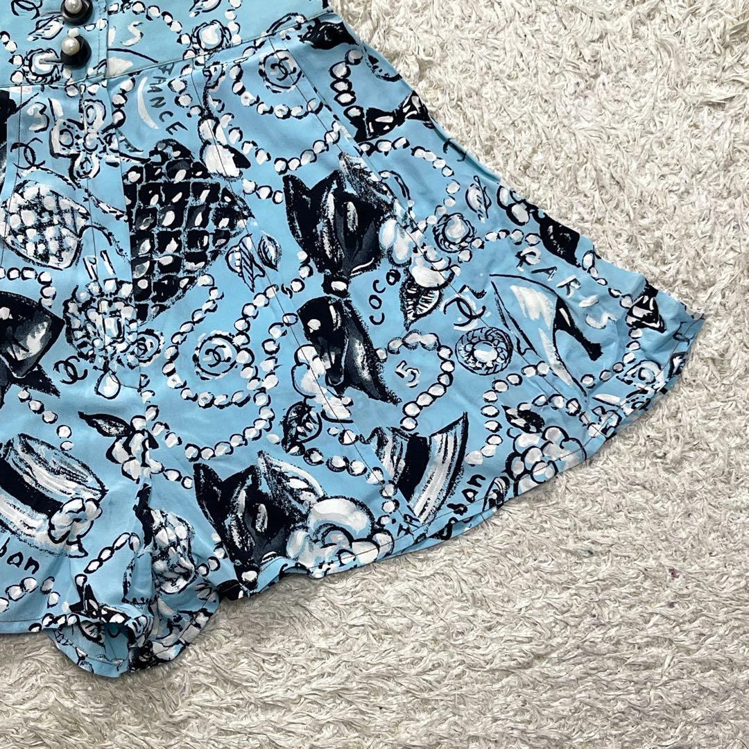美品　シャネル　ココマーク　シルク100%　ショートパンツ　ジュエリー柄　パール