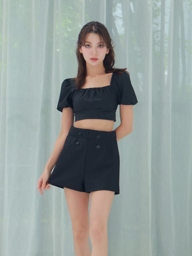 PEAK&PINE バックリボンパフスリーブワンピ見えビキニ&ショートパンツ