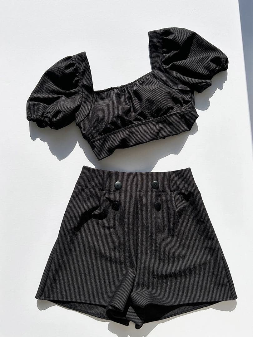 PEAK&PINE バックリボンパフスリーブワンピ見えビキニ&ショートパンツ