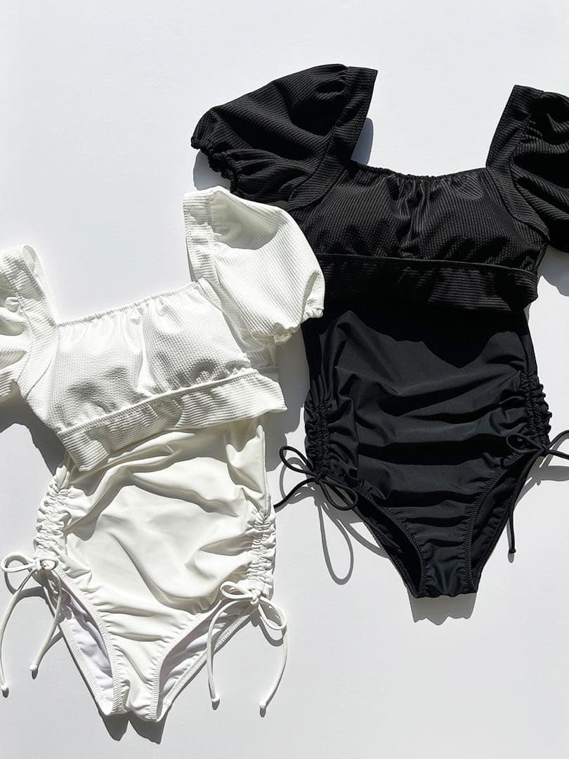 PEAK&PINE バックリボンパフスリーブワンピ見えビキニ&ショートパンツ