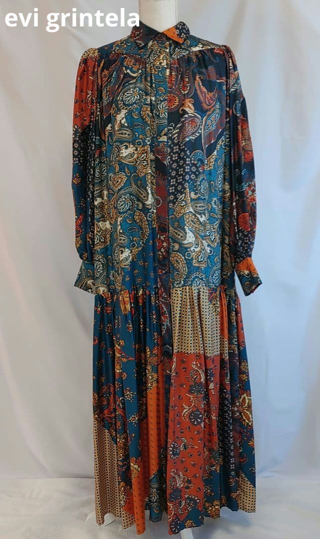 Evi Grintela シルク100％ シャツワンピース ペイズリー 総柄