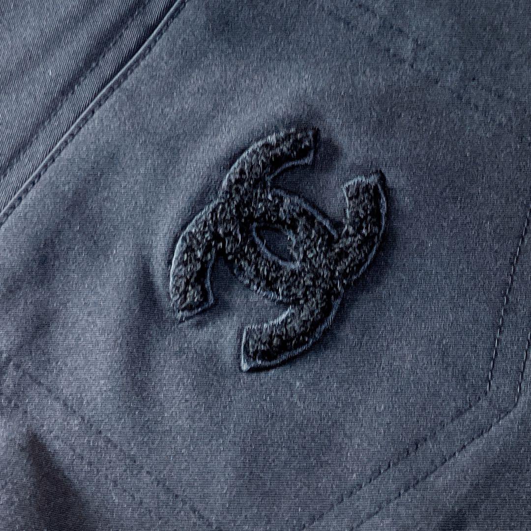 シャネル ストレッチ ロゴ金具 ココ刺繍 美シルエット パンツ ブラック 黒