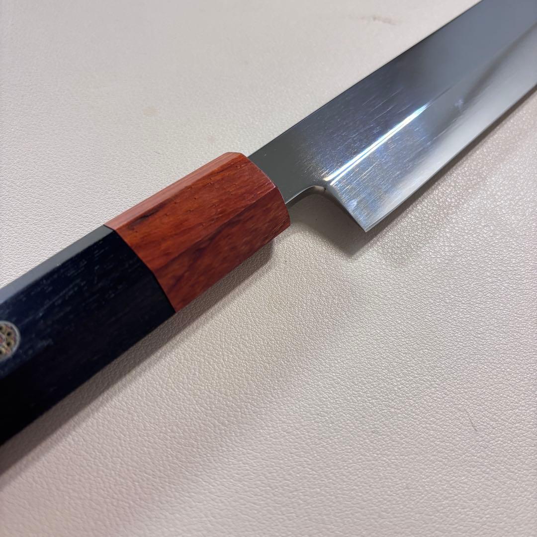 【鞘付き】270mm 先丸柳刃包丁鏡面 黒檀紫檀八角柄 刺身包丁 全鋼︔