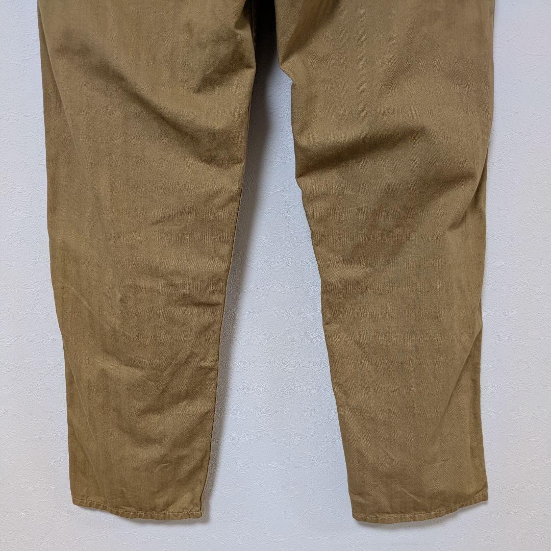 オアスロウ フレンチワークパンツ M ヘリンボーンボタンフライ カーキ日本製