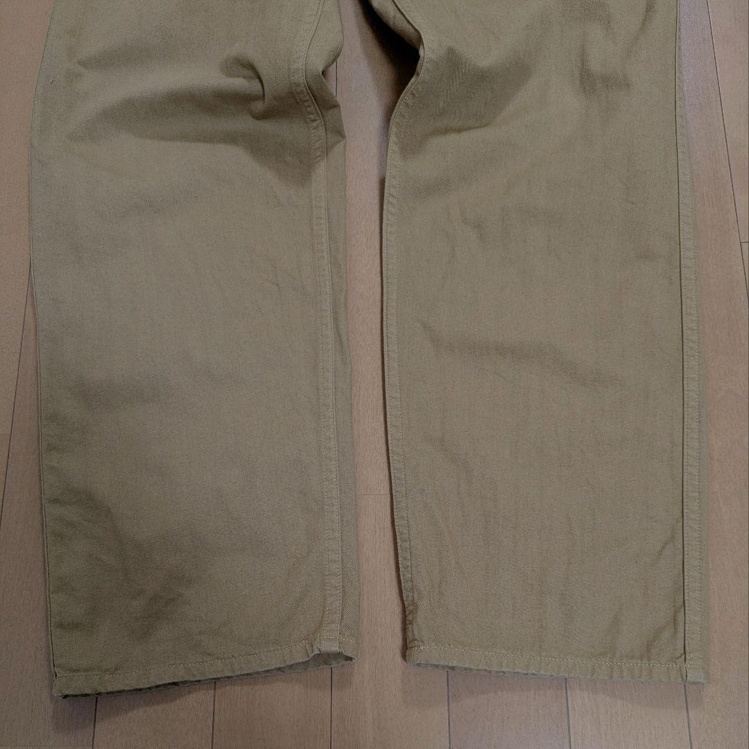 オアスロウ フレンチワークパンツ M ヘリンボーンボタンフライ カーキ日本製