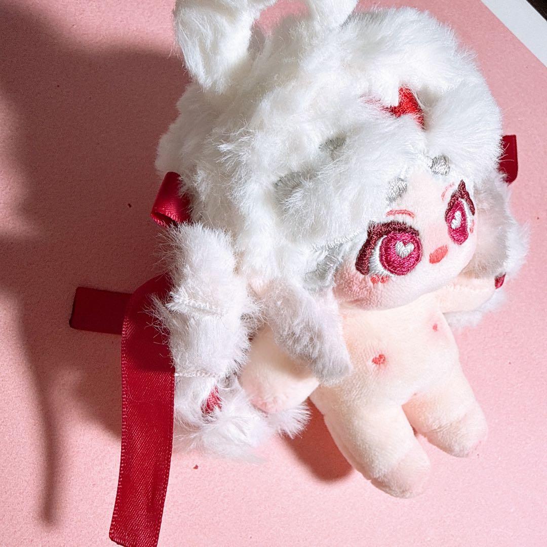 無属性　自作ぬいぐるみ　真っ白グラデーション三つ編みリボンの女の子　骨付き