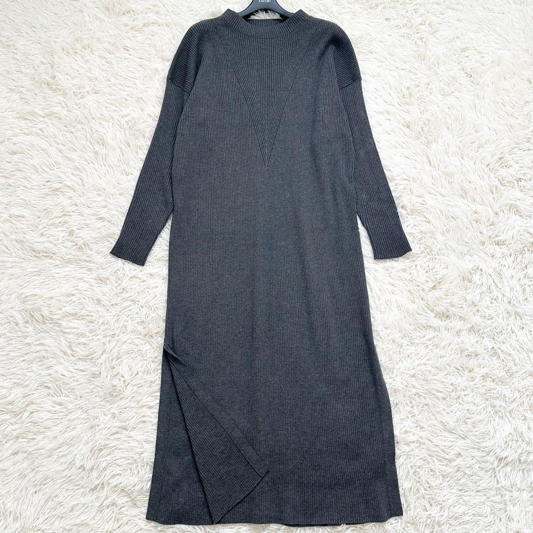アドーア　近年　リラックスリブニットワンピース　マキシ丈 ダークグレー　M