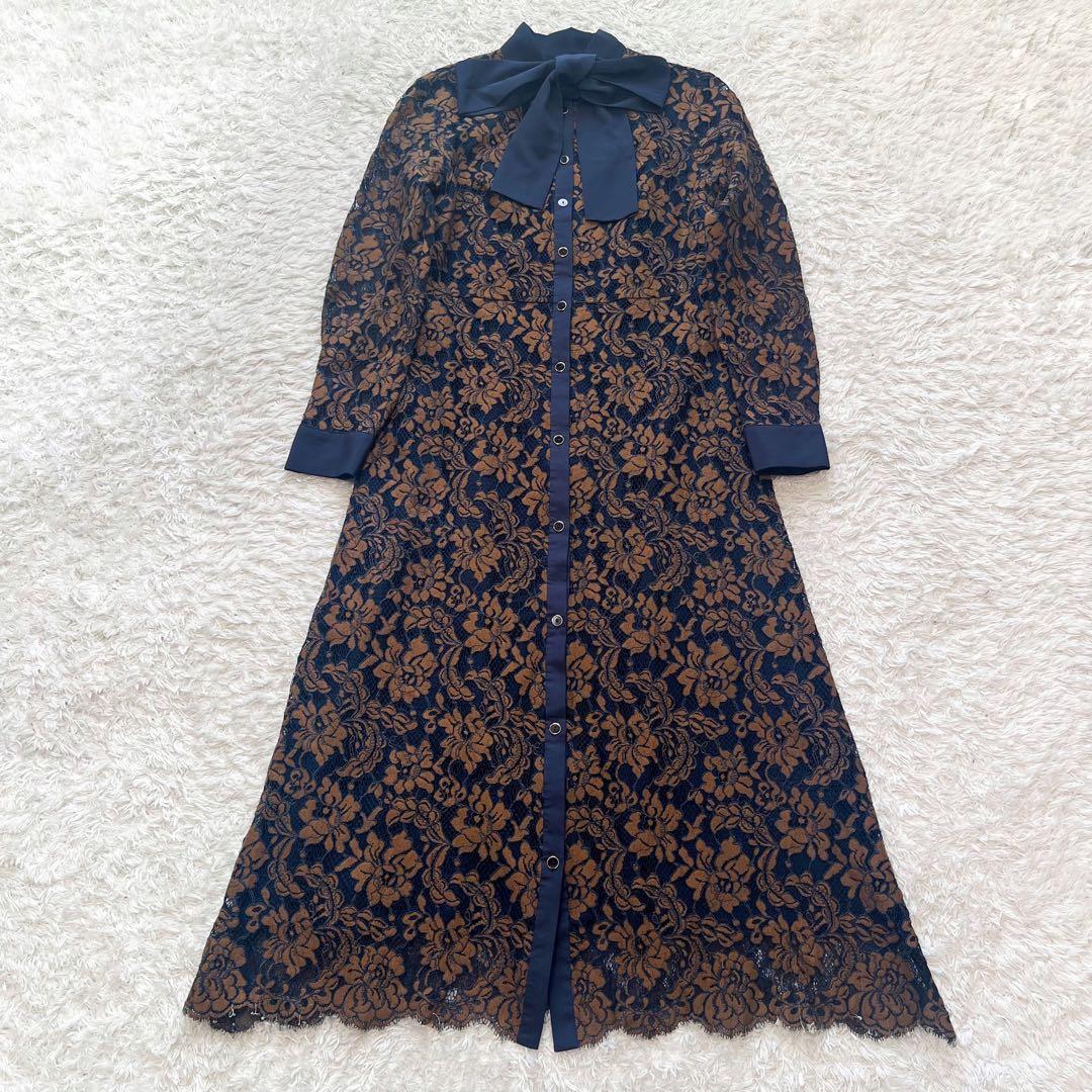 グレースコンチネンタル　ロング刺繍ワンピース ボウタイ リボンタイ