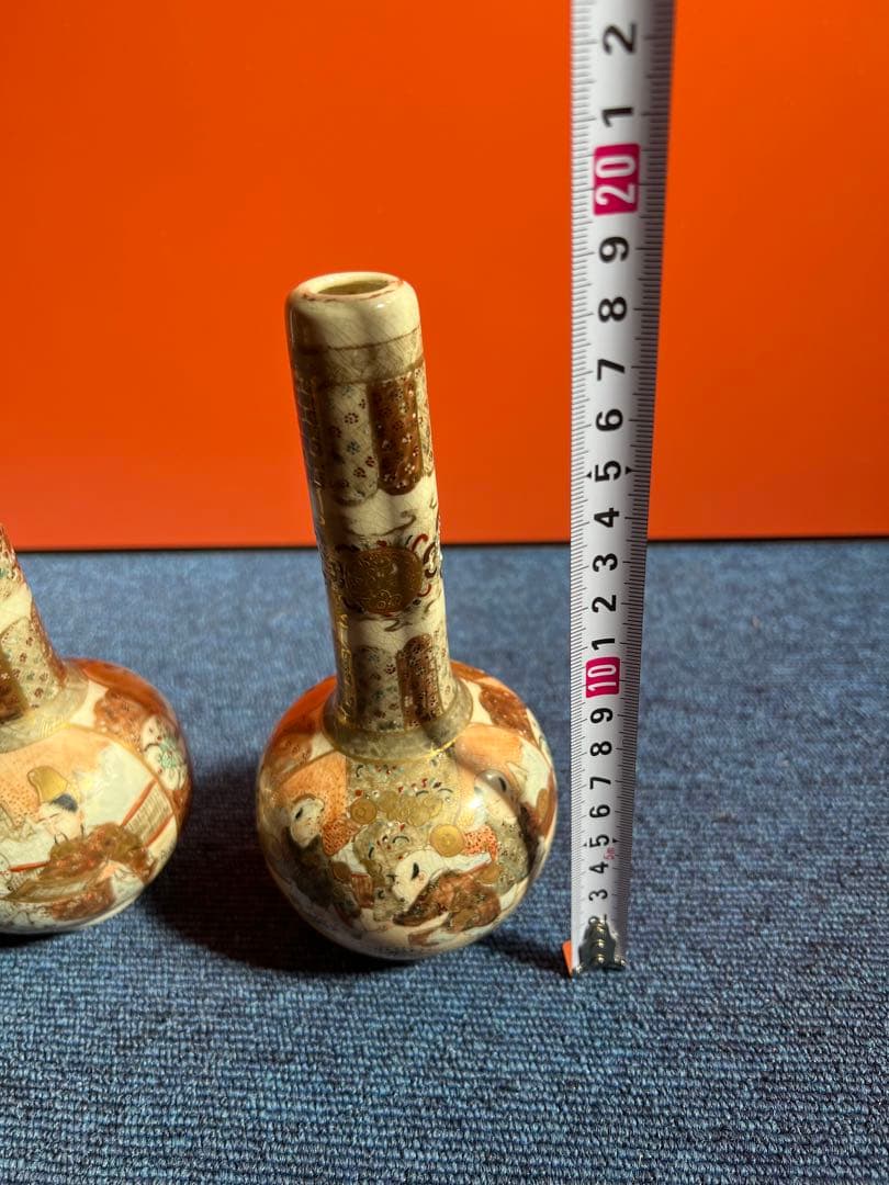 804 オールド薩摩　金彩色絵　花瓶　一対　時代物