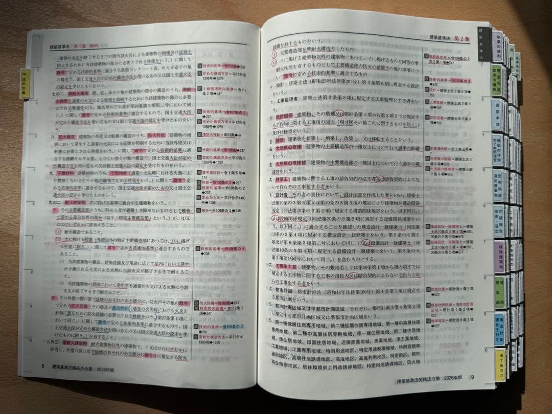 建築基準法関係法令集 2026年版　一級建築士用線引き+通学生仕様インデックス済
