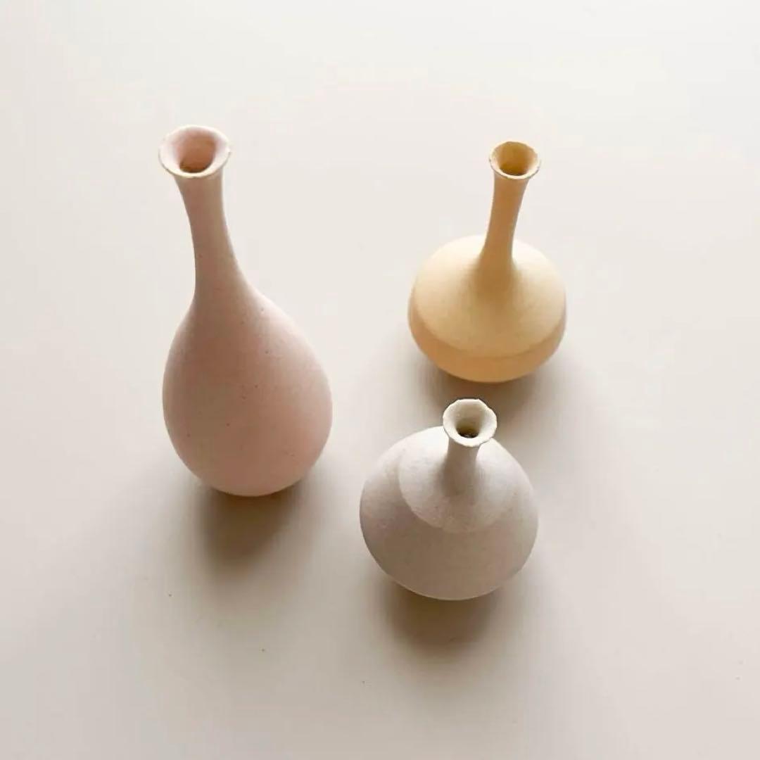 和田麻美子 花器 3点セット 一輪挿し ミニベース うつわ 作家もの 桃灰黄