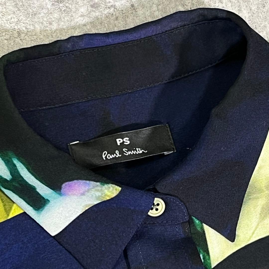 PS Paul Smith フォントモンタージュ　ロングシャツ　40 花　洗える