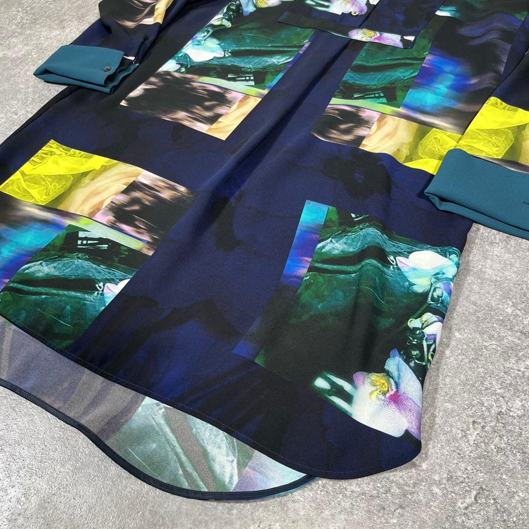 PS Paul Smith フォントモンタージュ　ロングシャツ　40 花　洗える
