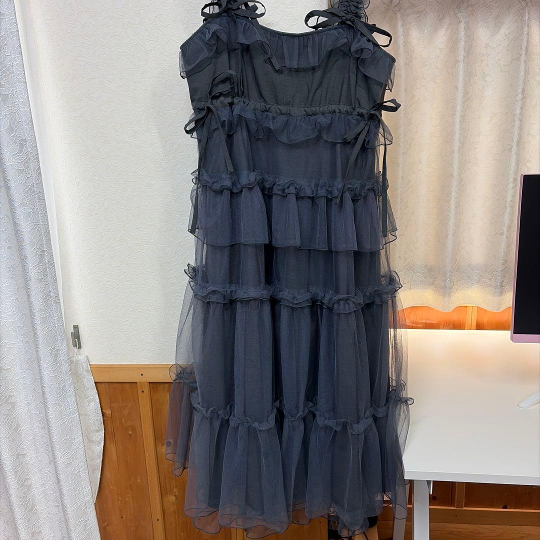 merryjenny チュールドロストロングワンピース　チャコールグレー