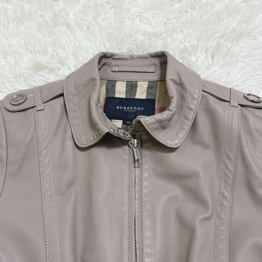 希少　バーバリーロンドン　羊革 ラムレザージャケット グレージュ　42