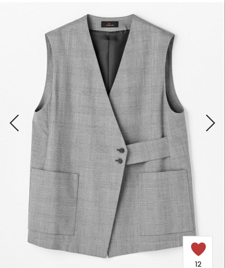 【美品】L'EQUIPE ストレッチグレンチェック ロングジレ