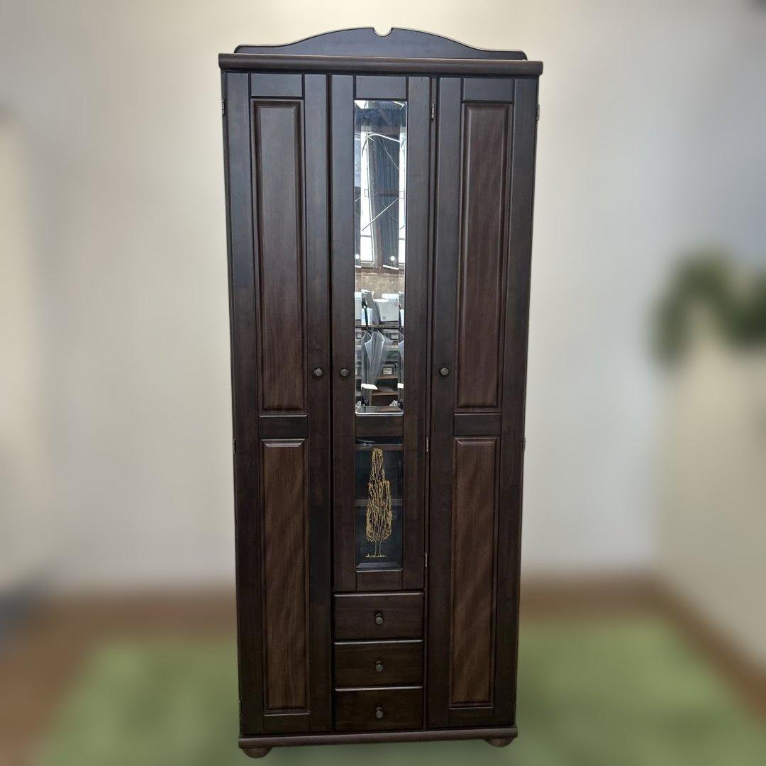 **ミラー付きの木製シューズボックス（下駄箱）カントリー　英国　丸脚