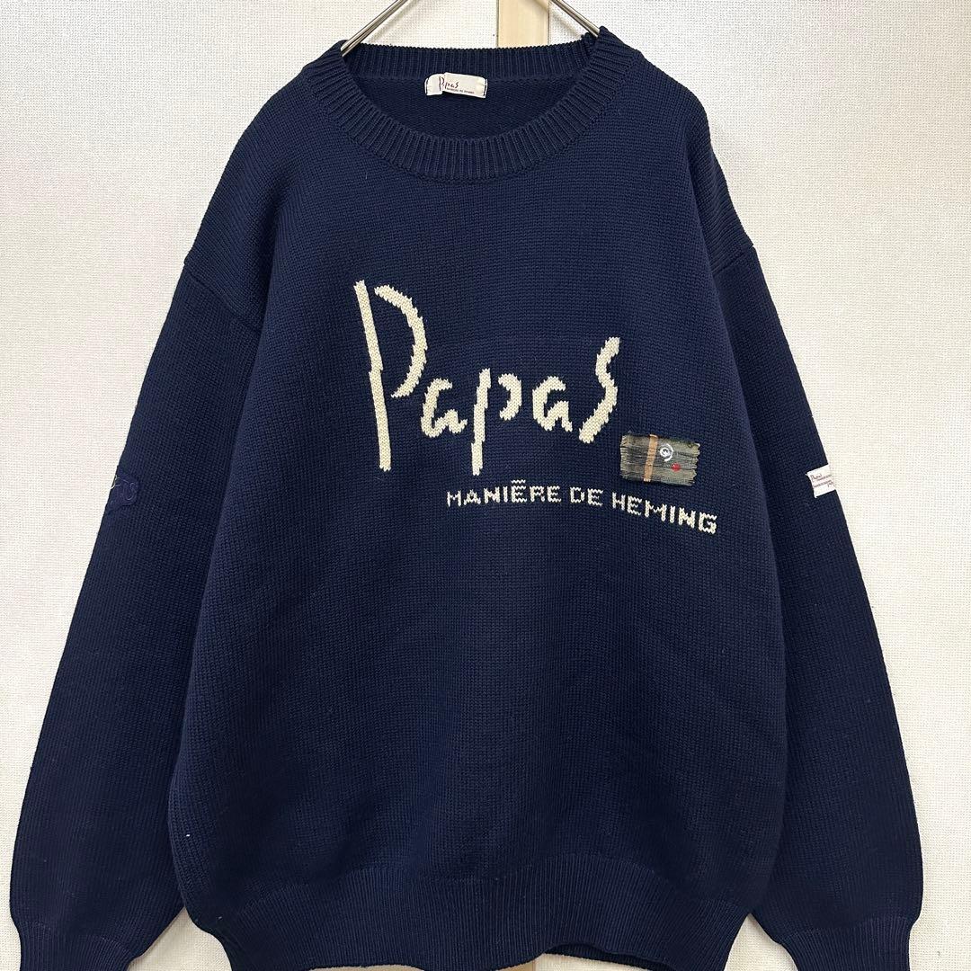 Papas パパス セーター ニット papasウールニット オールドロゴ