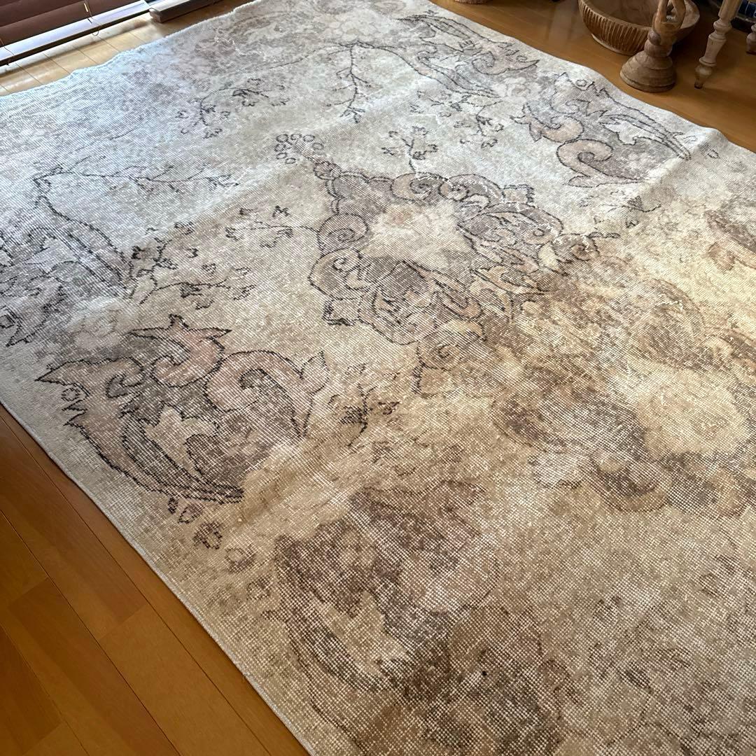 大判160×257 擦れシャビー　色むら　メダリオン　トルコヴィンテージラグ