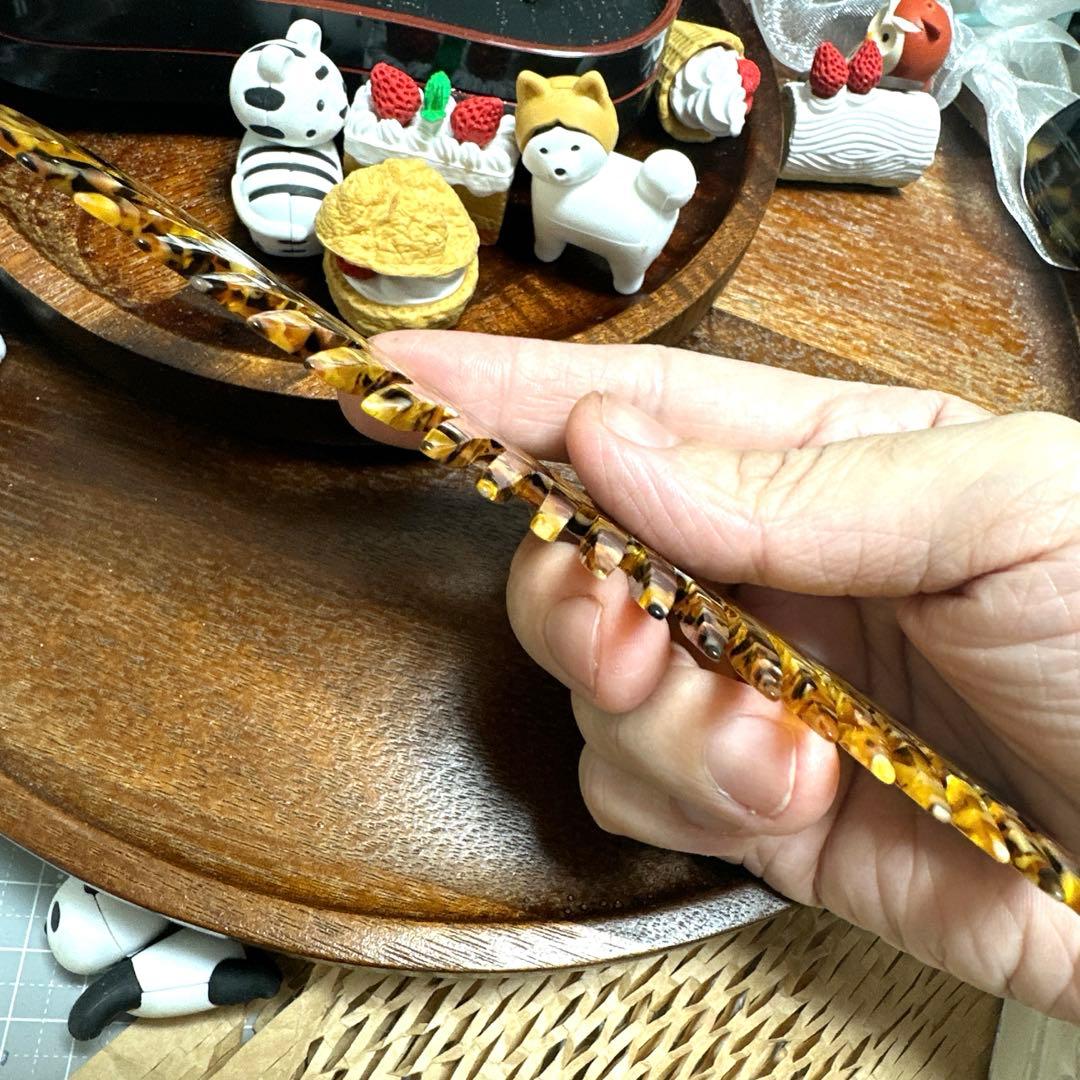 特価☆ヘアコーム65大きめスクエア型アセテートくしヘアコーム約15cm茶金色高級