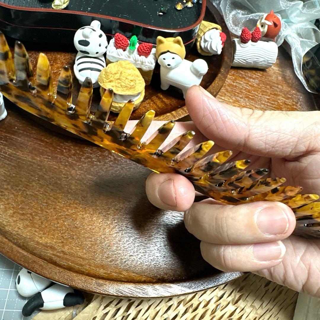 特価☆ヘアコーム65大きめスクエア型アセテートくしヘアコーム約15cm茶金色高級