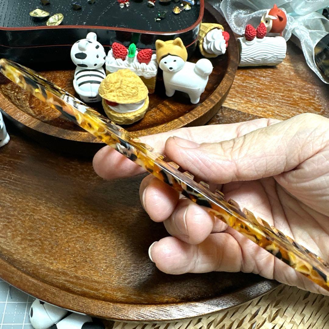 特価☆ヘアコーム65大きめスクエア型アセテートくしヘアコーム約15cm茶金色高級