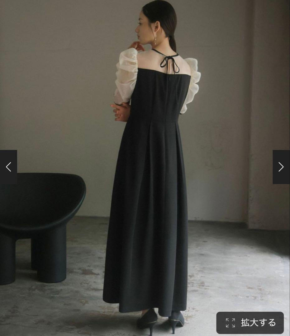 【結婚式お呼ばれ／パーティ向け】ギャザースリーブロングドレス