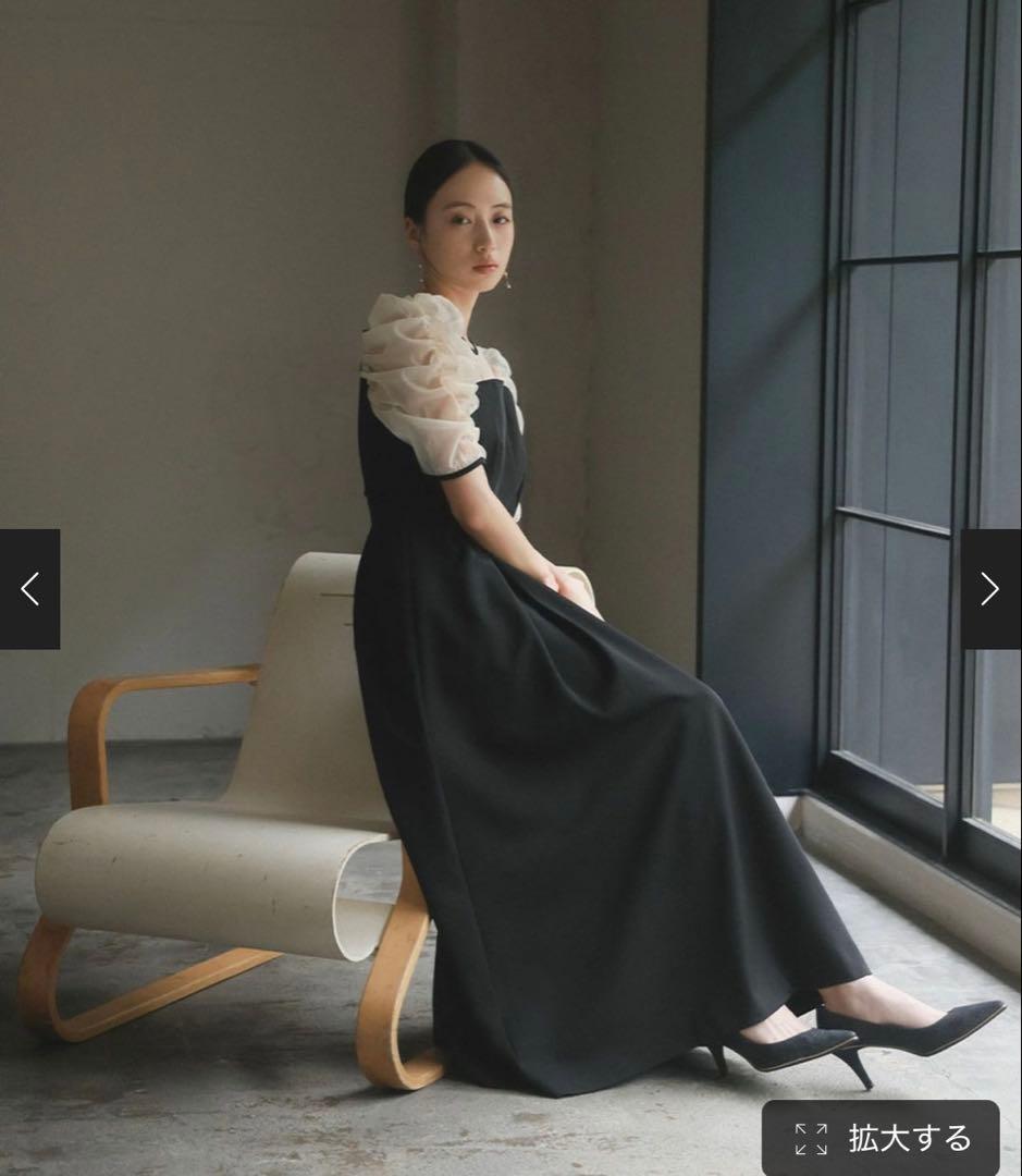 【結婚式お呼ばれ／パーティ向け】ギャザースリーブロングドレス