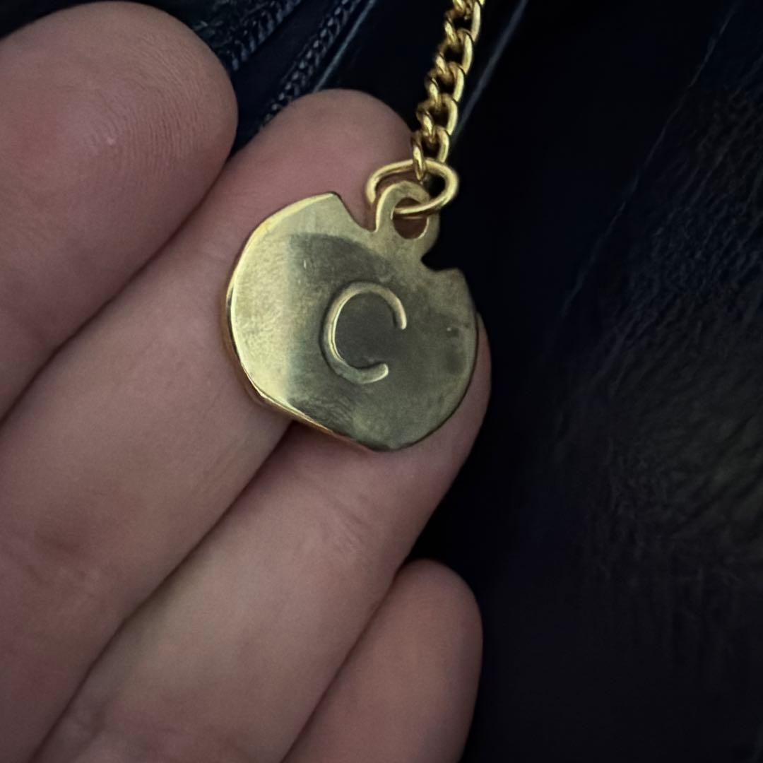 CELINE マンテル ハンドバッグ レザー ネイビー　ヴィンテージ　セリーヌ