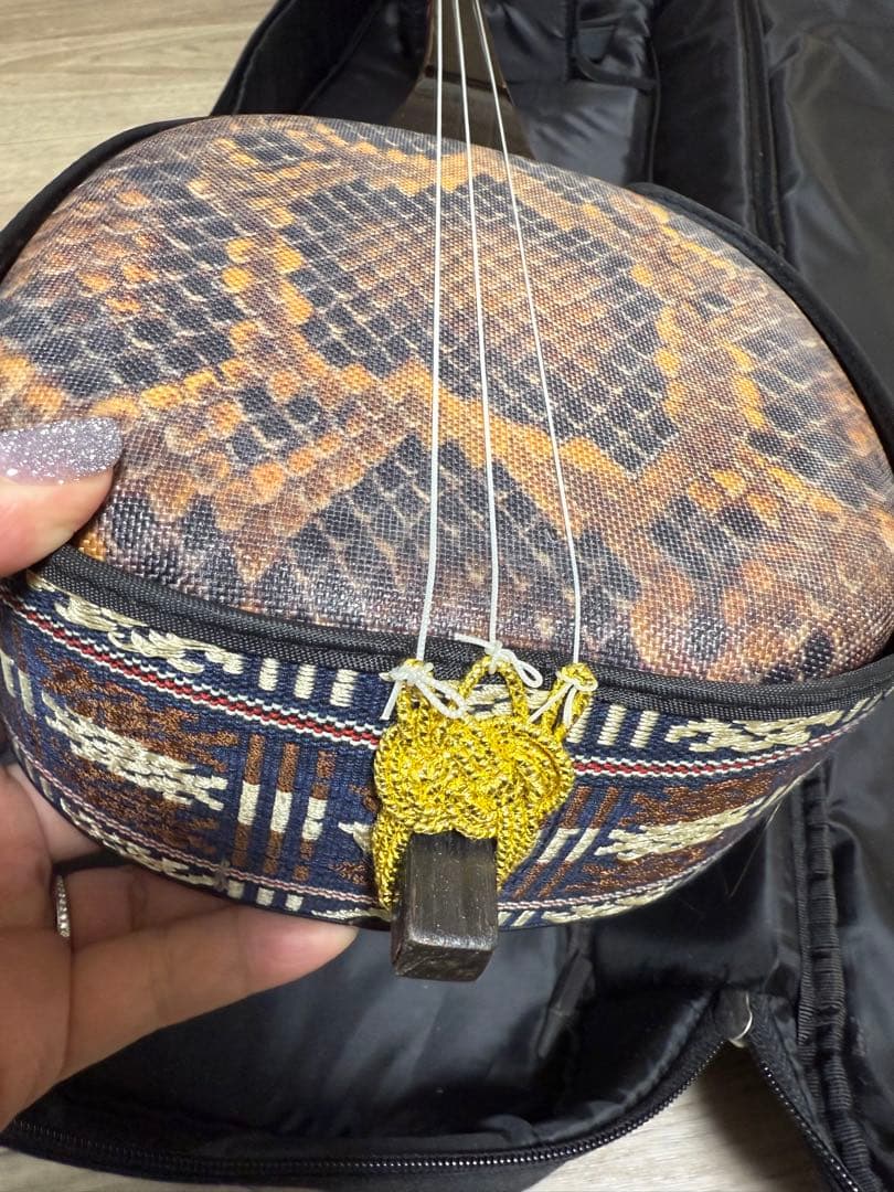 美品　沖縄三線 本革 蛇柄 強化張り 沖縄三味線 和楽器 ソフトケー