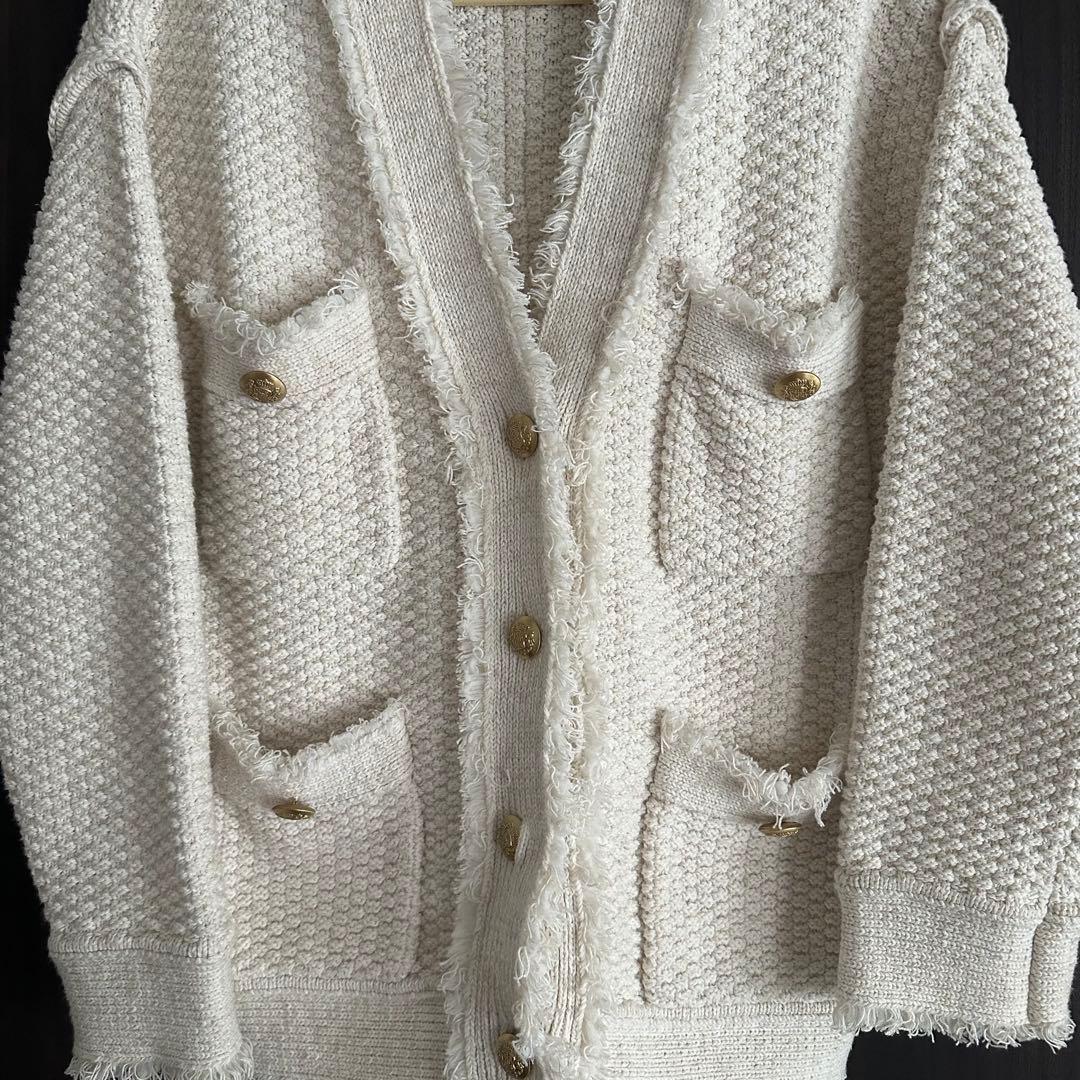 最終値下げ　Whim Gazette TWEEDYニットジャケット　ホワイト