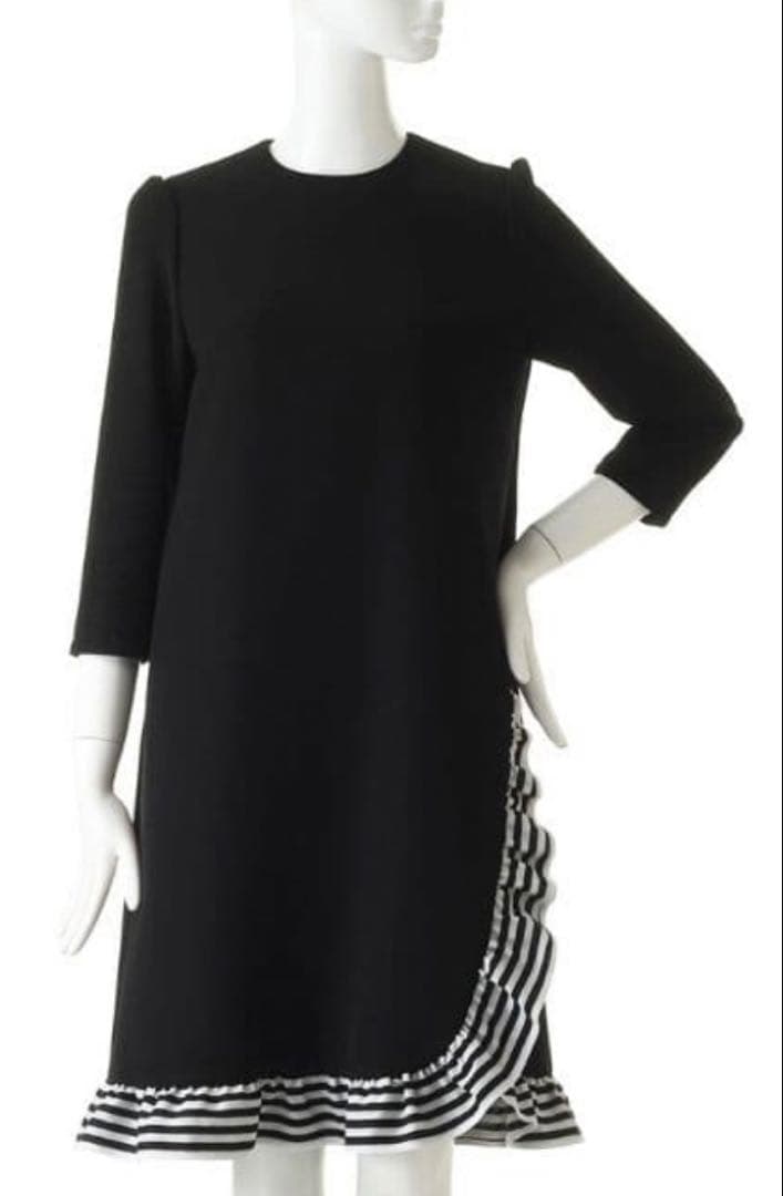 最終価格 ボーダーズアットバルコニー フリル フレア ワンピース ドレス 黒