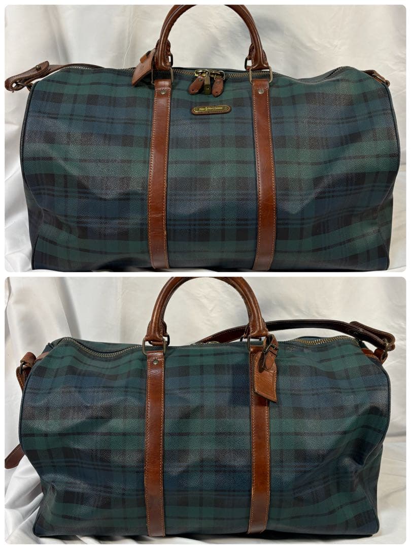 ポロ　ラルフローレン　ボストンバッグ　 2way チェック　PVC レザー　底鋲