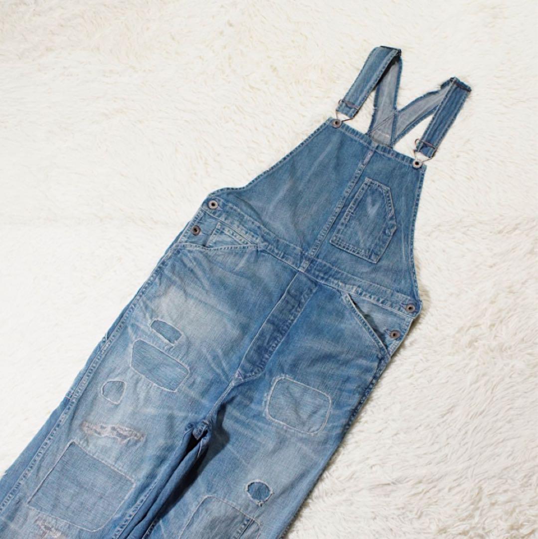 2022年製 加工《RRL》オーバーオール(XS)ボタンフライ デニム 縦落ち
