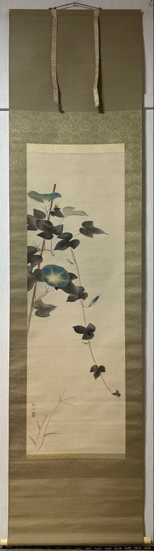 掛け軸　日本画 安田靫彦［朝顔］絹本　木箱！