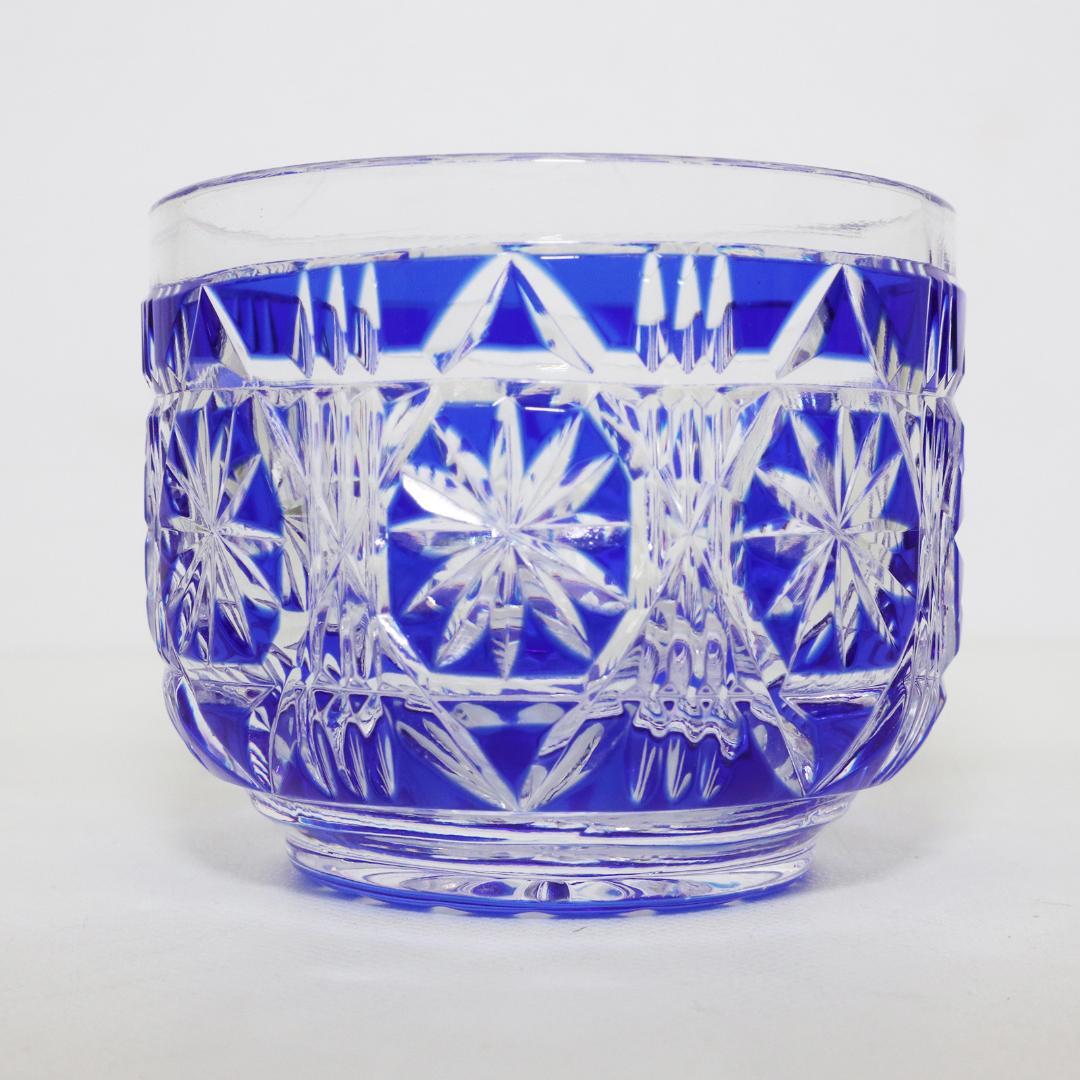 薩摩切子 猪口 八角 籠目文 青　酒器　ぐい呑み　切子