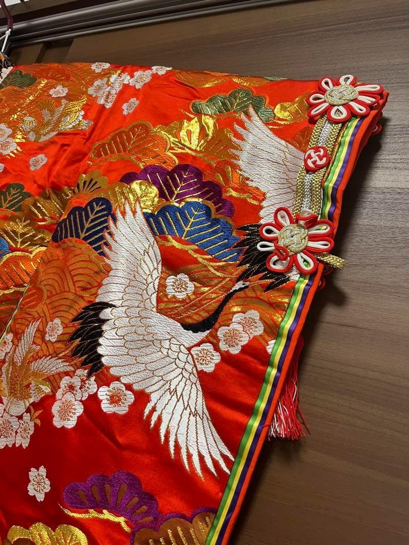 オレンジ 鶴刺繍 長襦袢　着物　色打掛