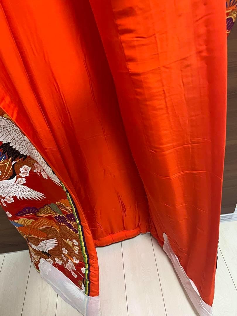 オレンジ 鶴刺繍 長襦袢　着物　色打掛
