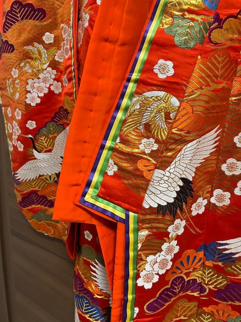 オレンジ 鶴刺繍 長襦袢　着物　色打掛
