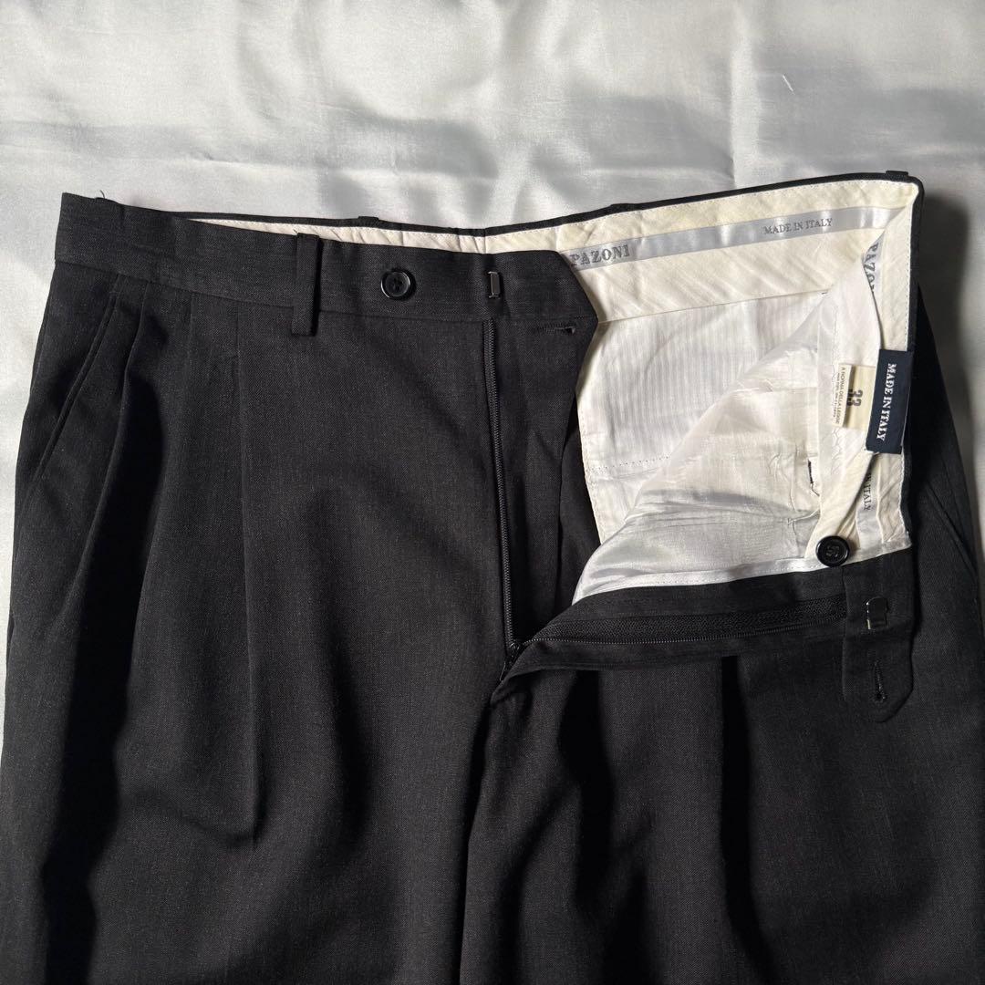 80s vintage イタリア製 スリータック ウール ワイドスラックス