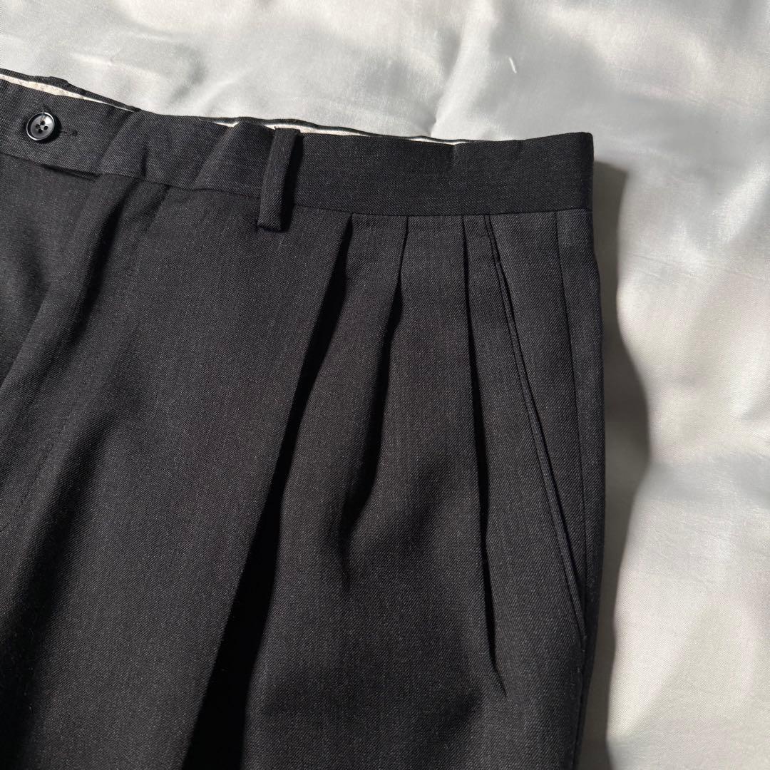 80s vintage イタリア製 スリータック ウール ワイドスラックス