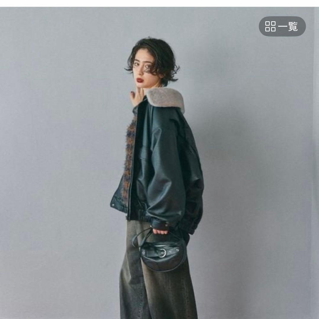 ニコアンド　フェイクレザー2WAYアソートブルゾン　ブラック