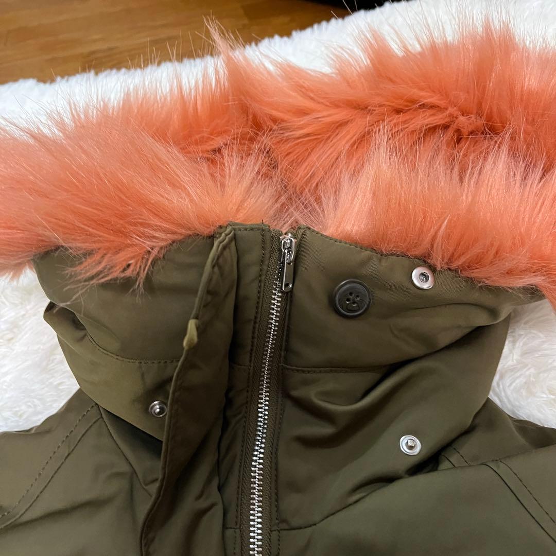 美品　ZARA ピンクファー モッズコート M N3B カーキ　ザラ　77302